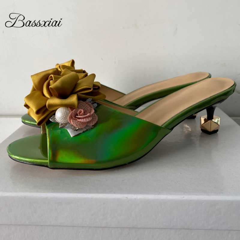 Kitten Heel Women - Crystal Decor Handmade Flower Sandals Women