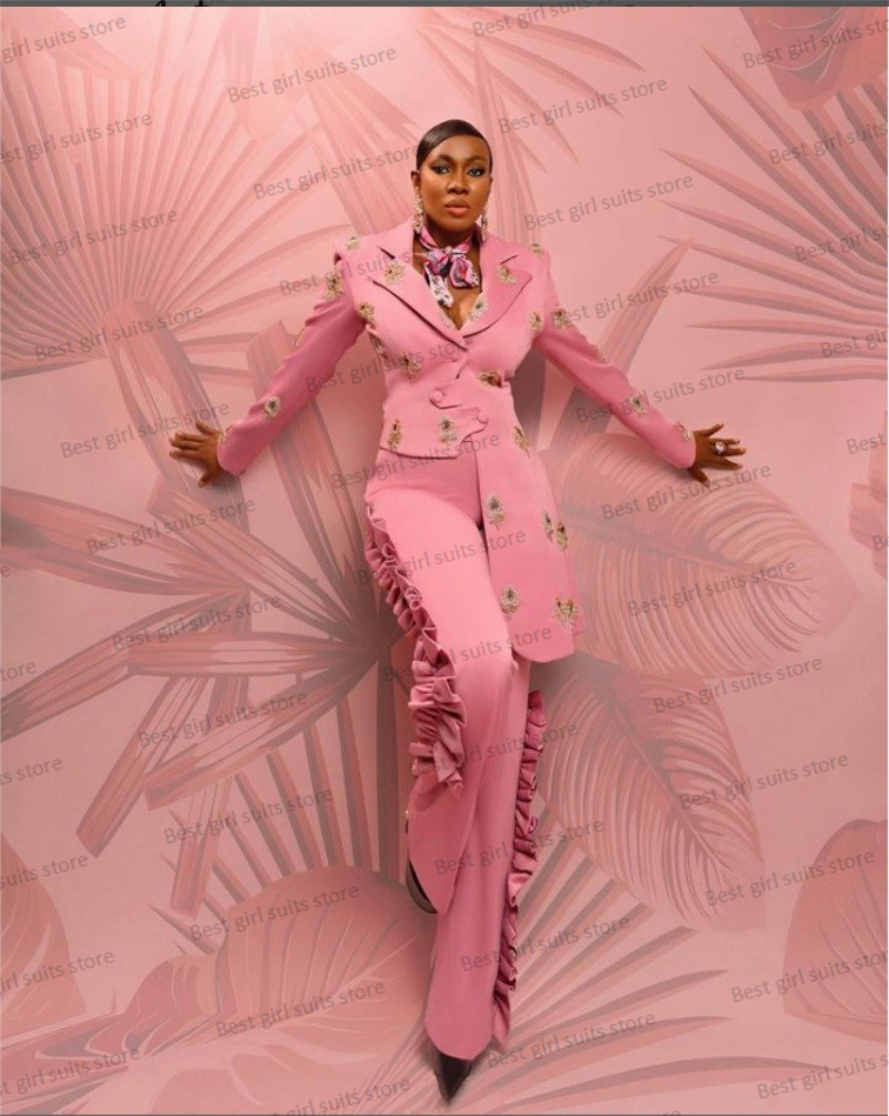 Women Formal Wear Coat - Pink Wedding Women Suit Set Blazer+Straight