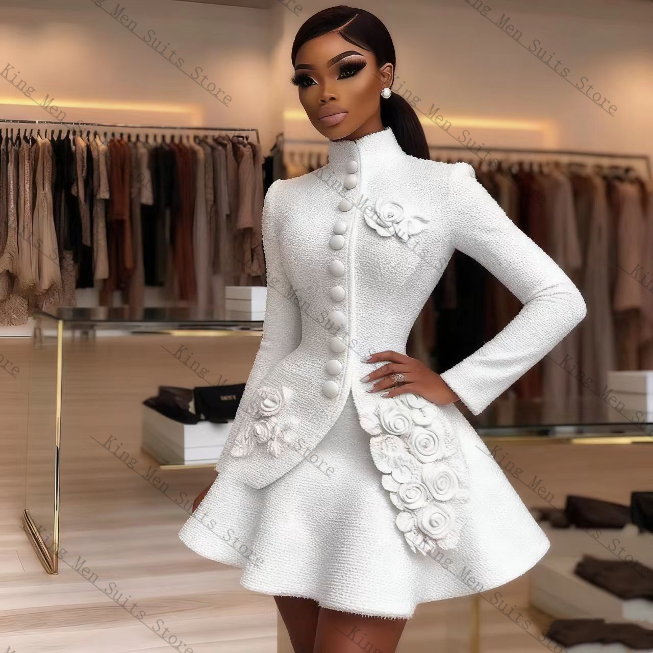 Women Formal Wear Coat - Luxury White Women Suit Set 2