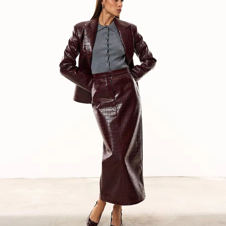 Women'S Formal Wear Suit - IG Women Burgundy Croc Faux Leather