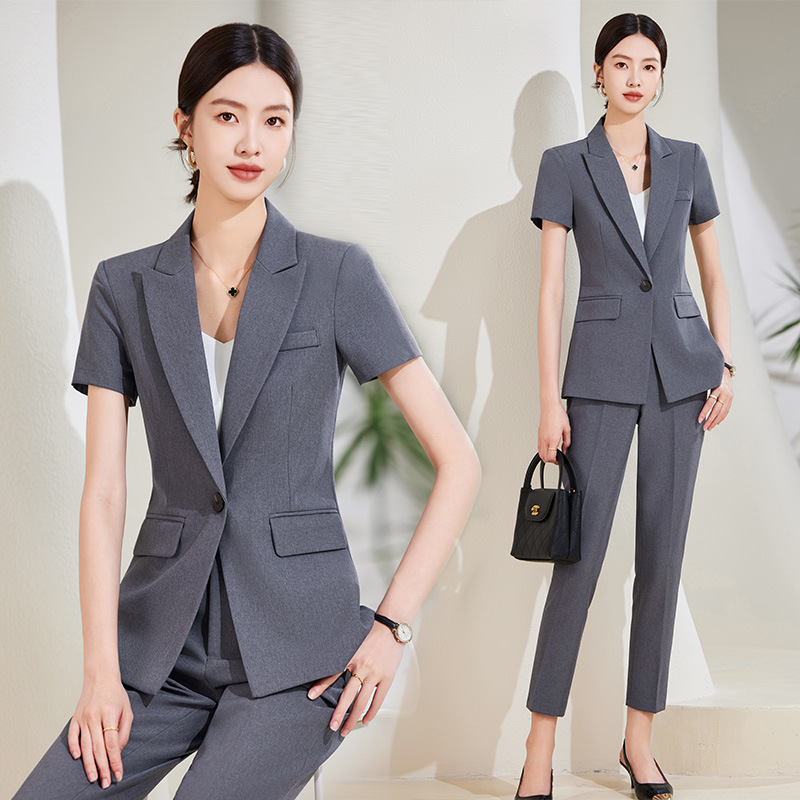 Women'S Formal Wear Stores - Navy Blue Short Sleeve Suit Set