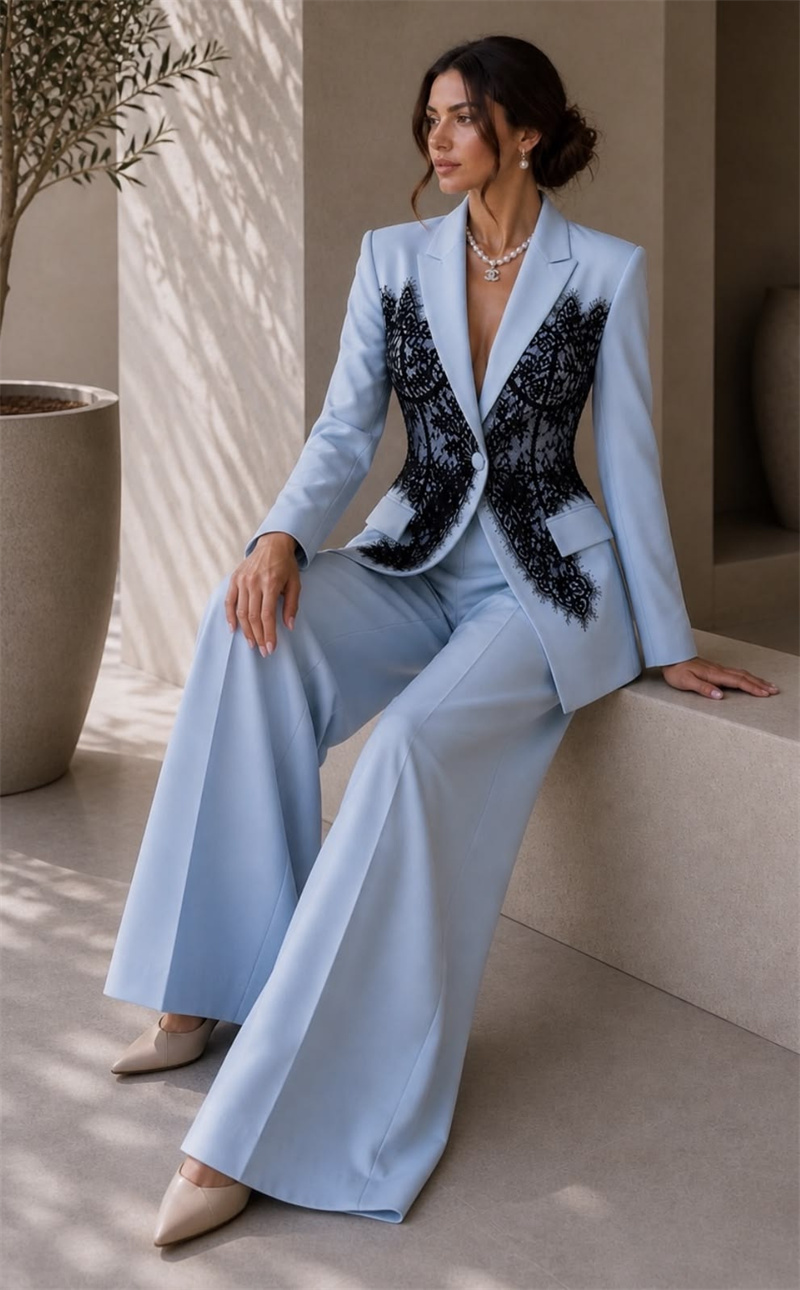 Women Formal Wear Coat - Fashion Blue Women Suits Set 2