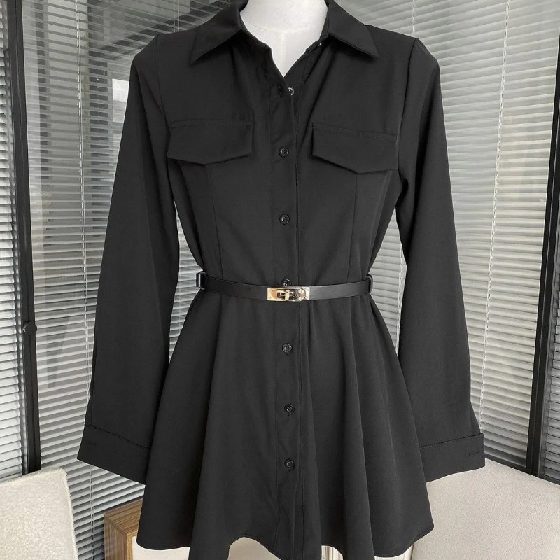 Women's Black Shirt Dress Long - Women Formal Wear Stitching review and price