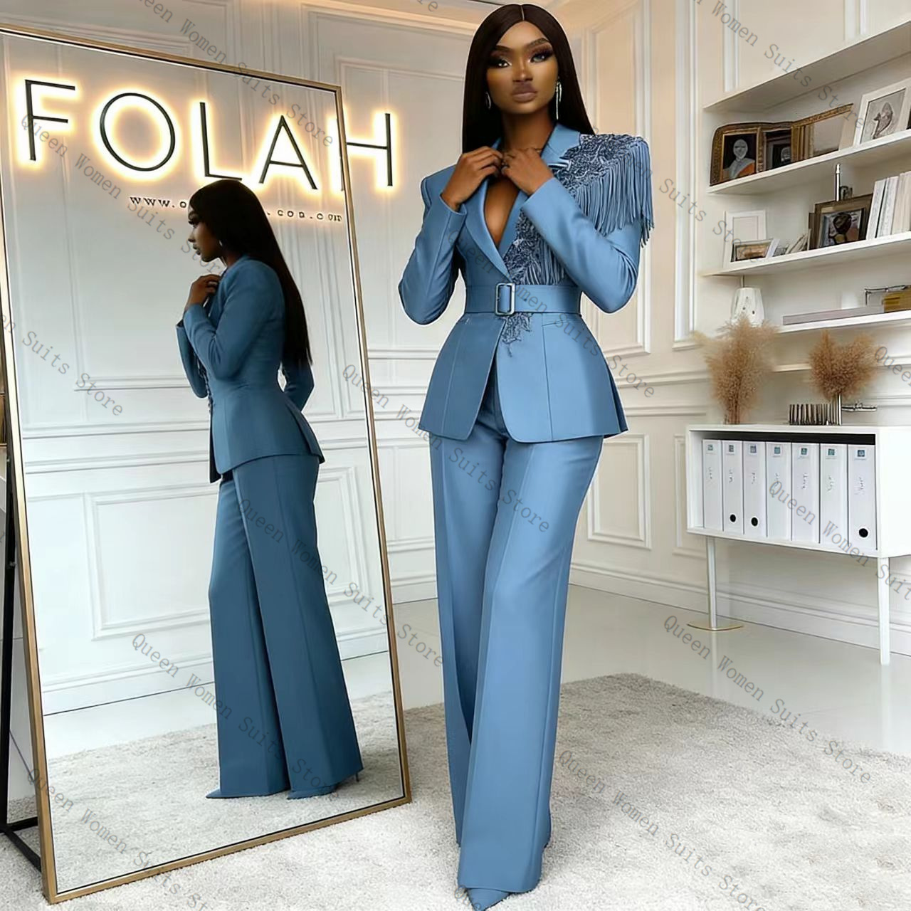 Tassel Blue Women Suit Pants S - Women Formal Wear Coat review and price