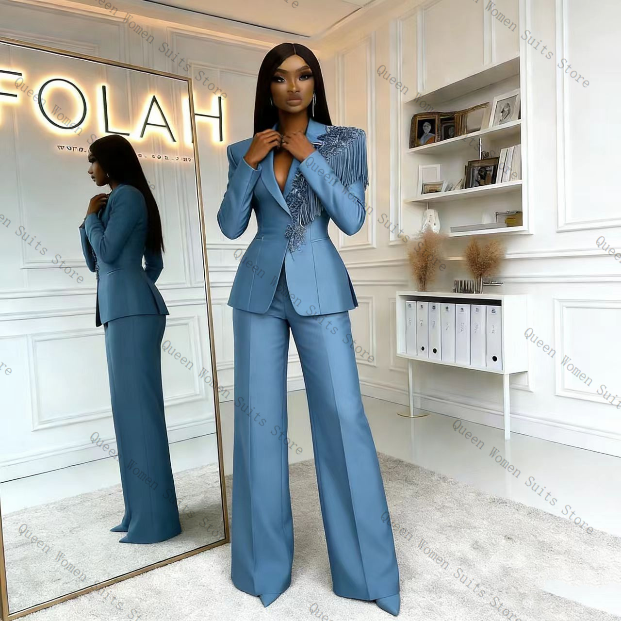 Tassel Blue Women Suit Pants S - Women Formal Wear Coat review and price