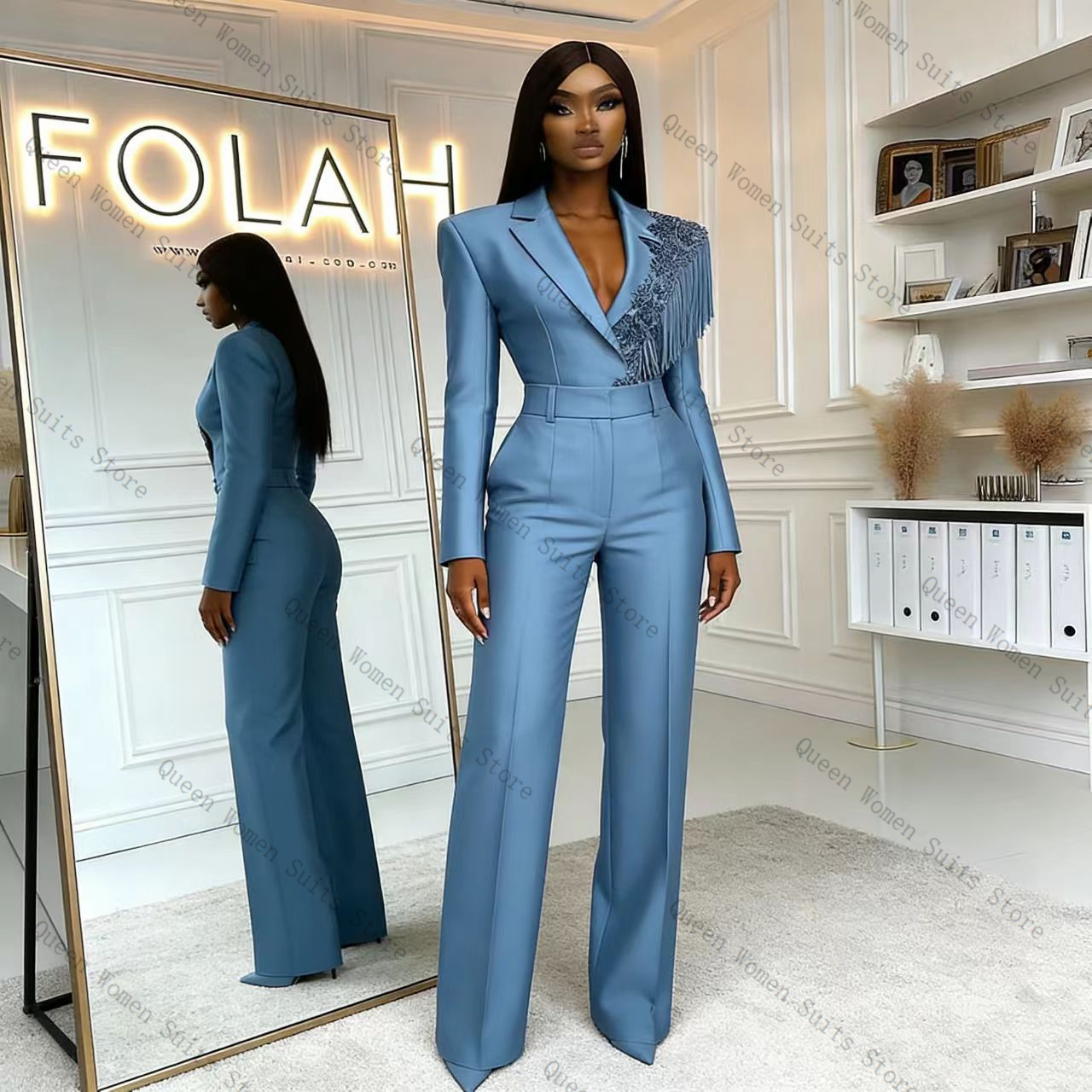 Tassel Blue Women Suit Pants S - Women Formal Wear Coat review and price