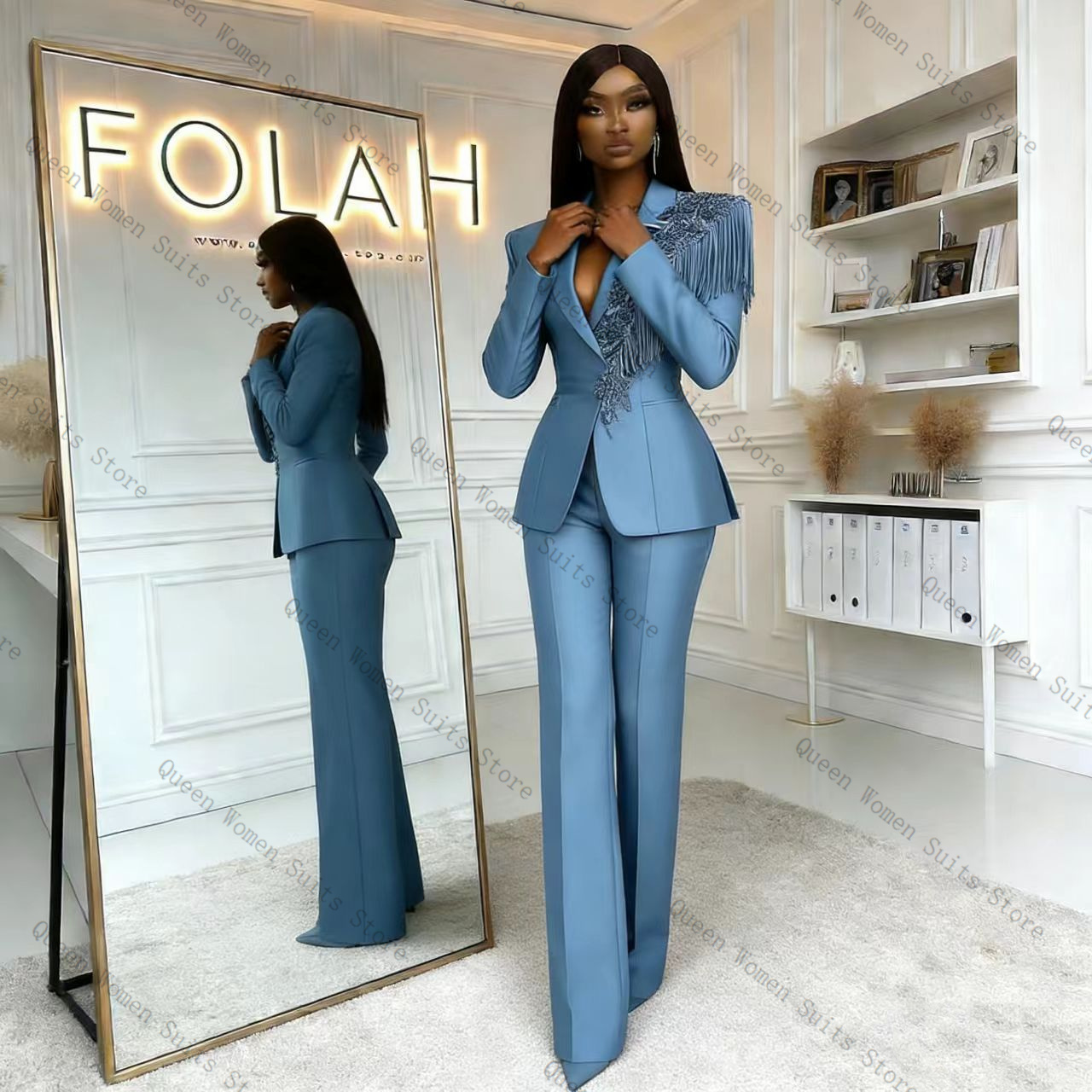 Tassel Blue Women Suit Pants S - Women Formal Wear Coat review and price