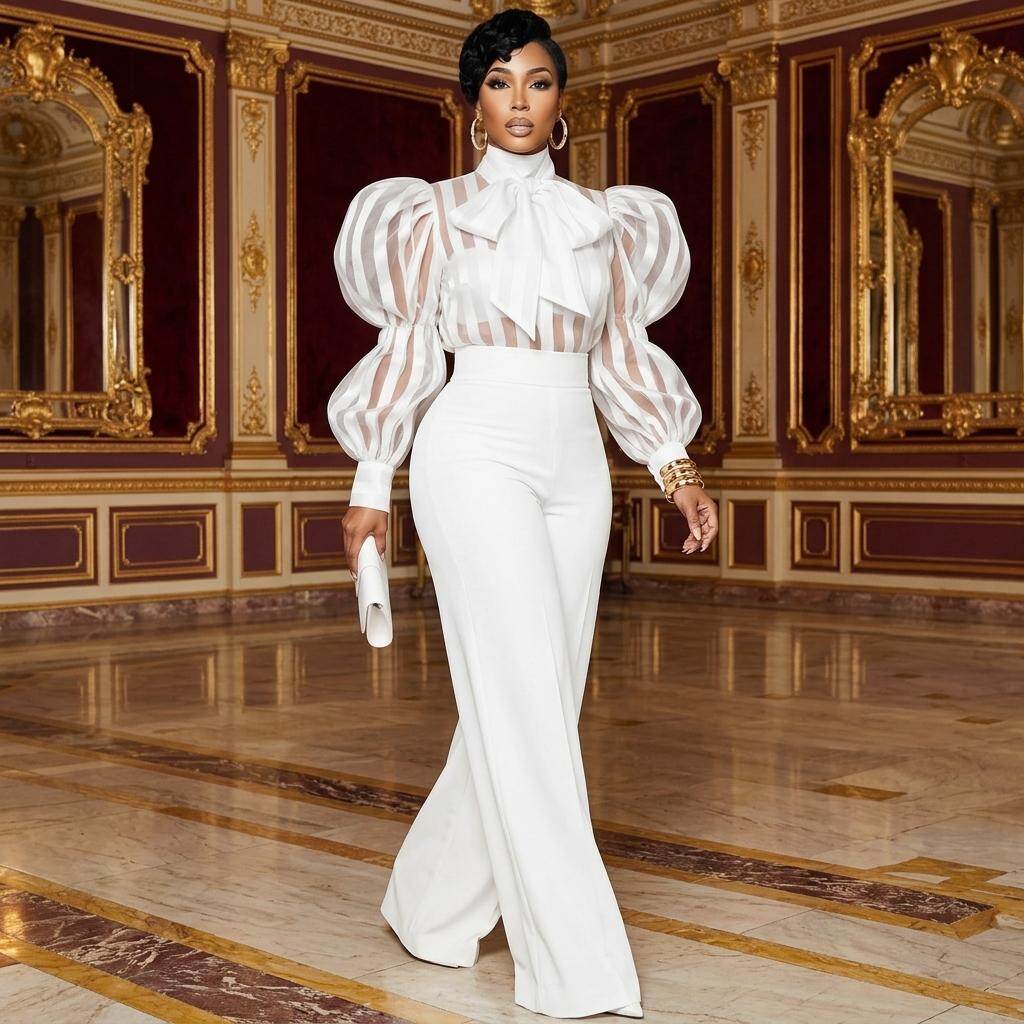 Women High Neck Bow Puff Long  - Women'S Formal Wear Suit review and price