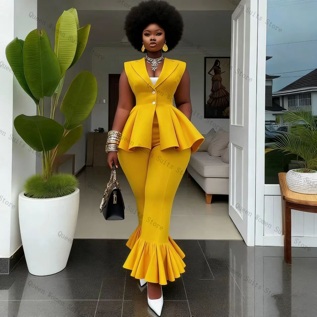 Yellow Women Suit Pants Set 2  - Women Formal Wear Coat review and price