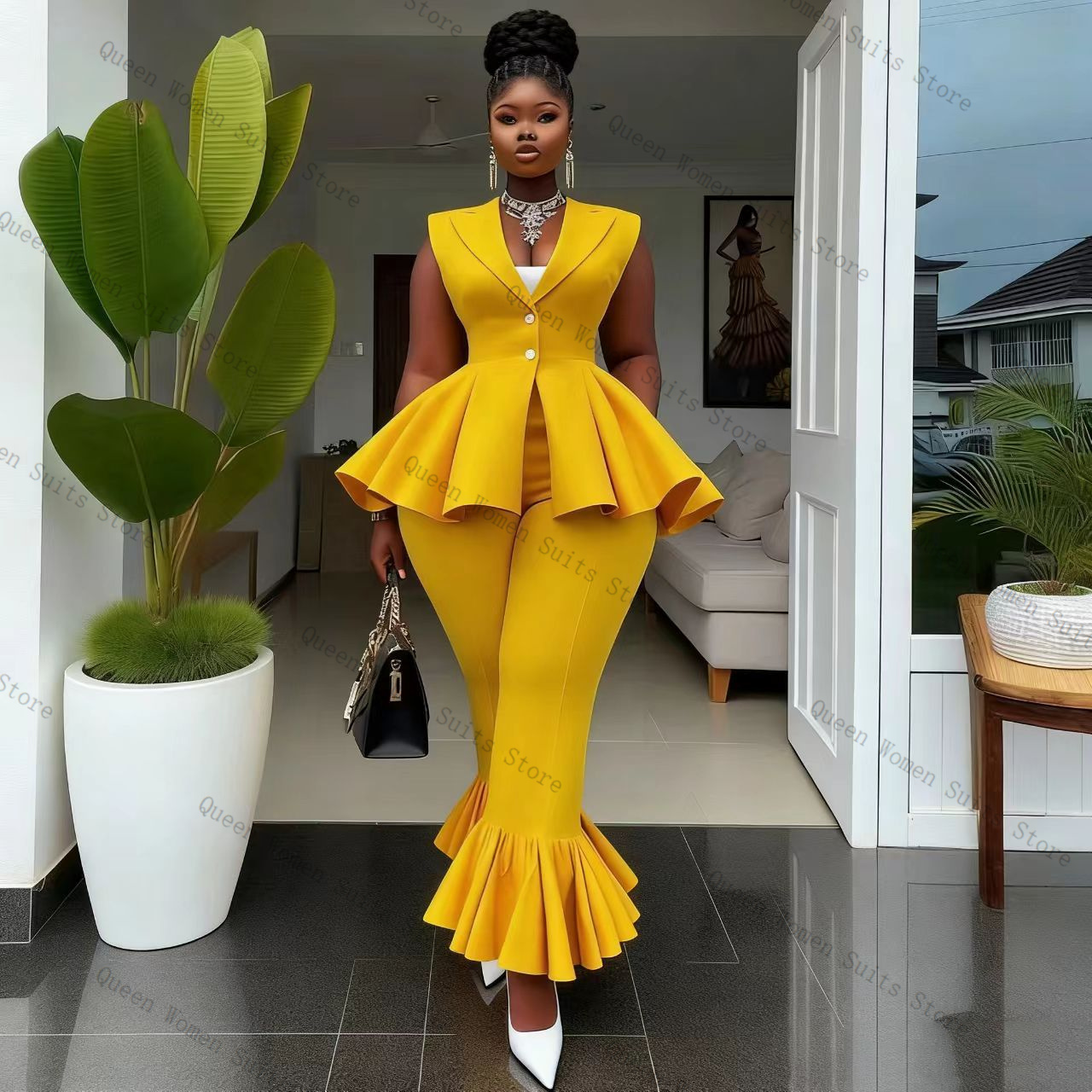 Yellow Women Suit Pants Set 2  - Women Formal Wear Coat review and price