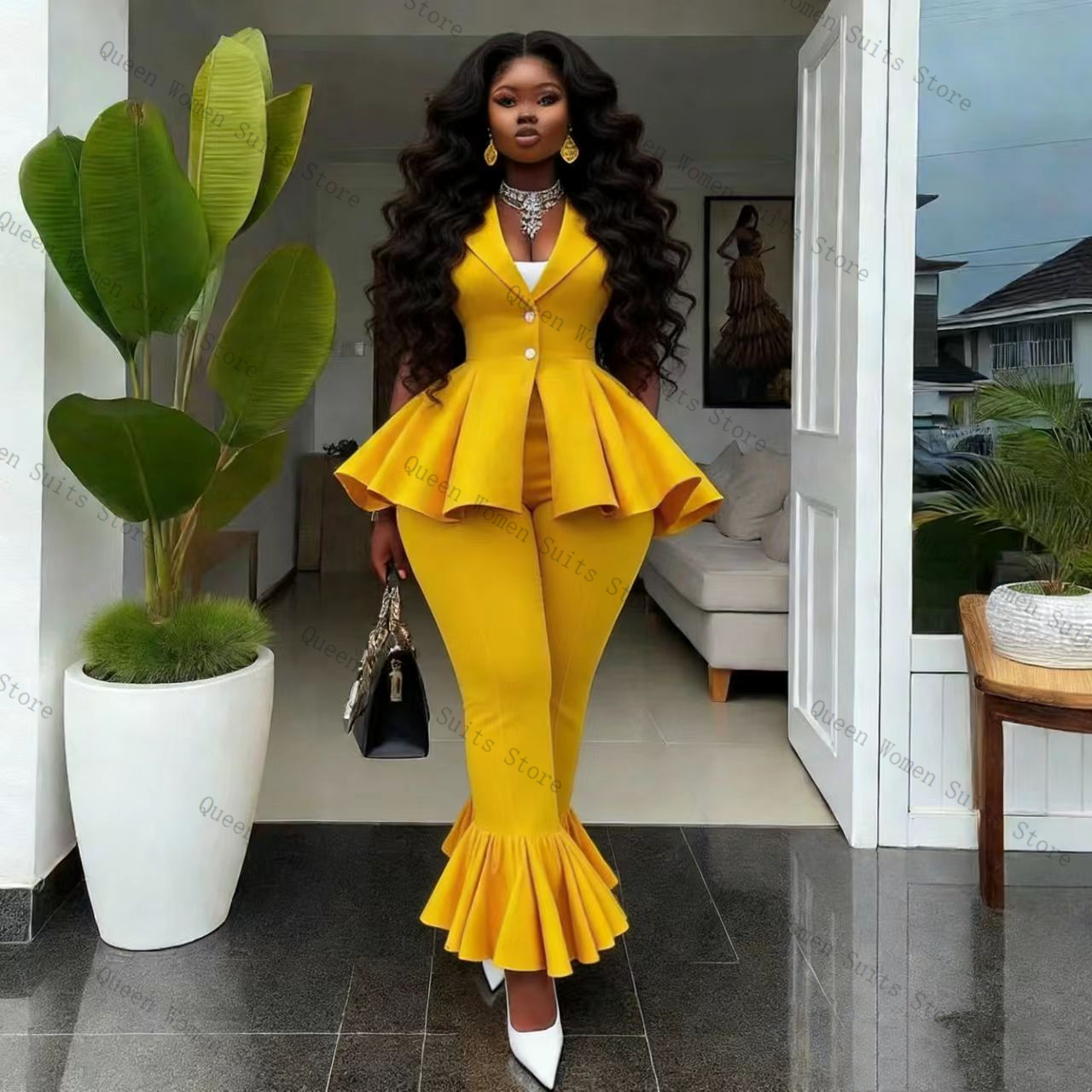 Yellow Women Suit Pants Set 2  - Women Formal Wear Coat review and price