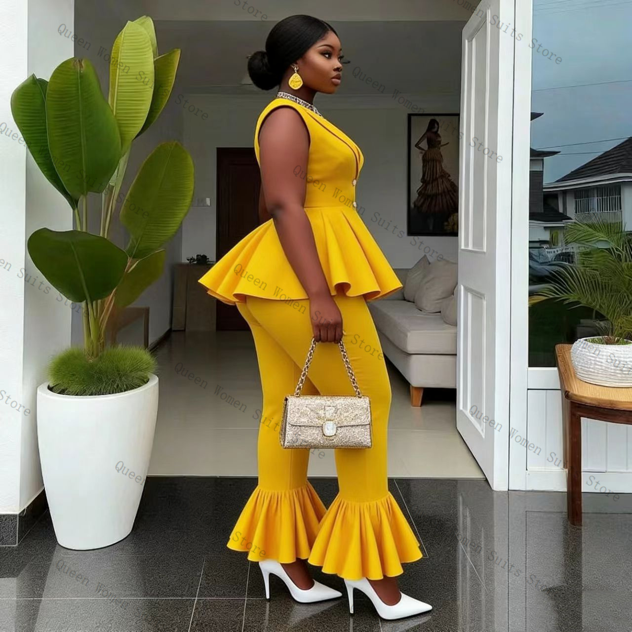 Yellow Women Suit Pants Set 2  - Women Formal Wear Coat review and price