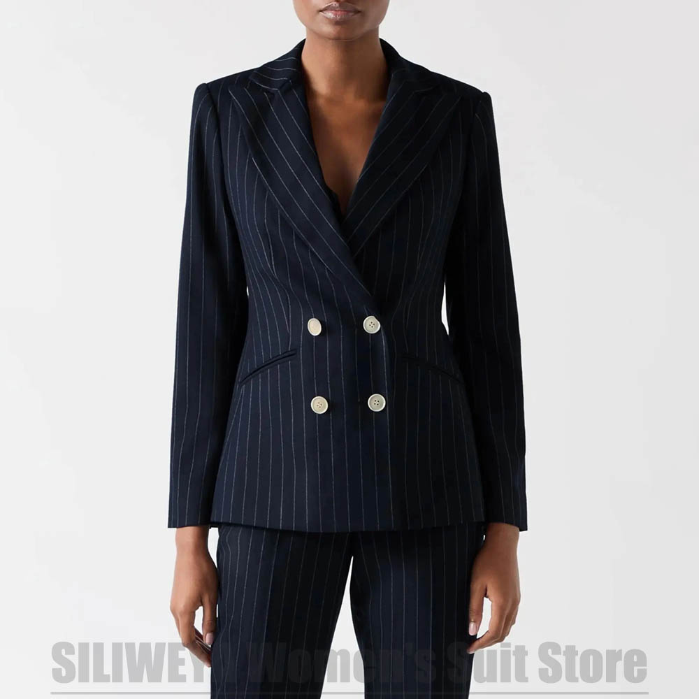Women's Navy Blue Striped Suit - Women Formal Wear For Meeting review and price