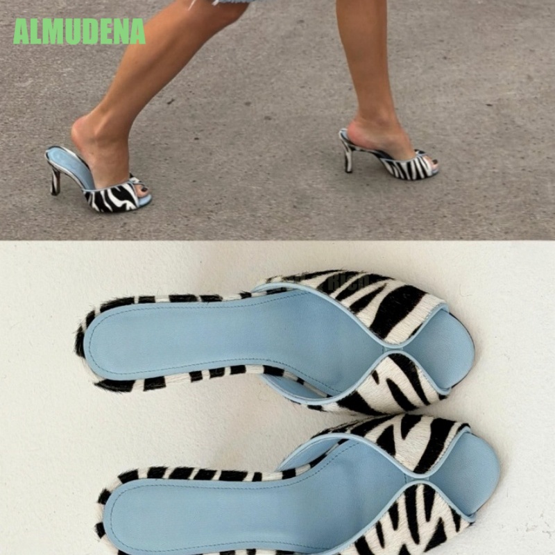 Zebra Print V-Cut Peep Toe Mul - Kitten Heel Women review and price