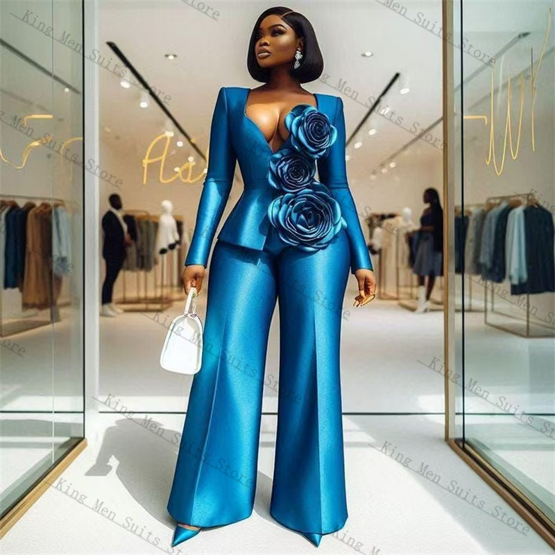 Blue Satin Women Suit Set 2 Pc - Women Formal Wear Coat review and price